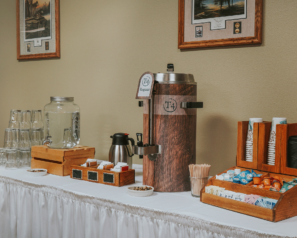 A table for coffee and other beverages