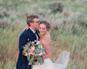 Bride and Groom in field