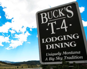 Buck's T4 sign against a blue sky