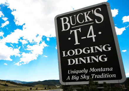 Buck's T4 sign against a blue sky
