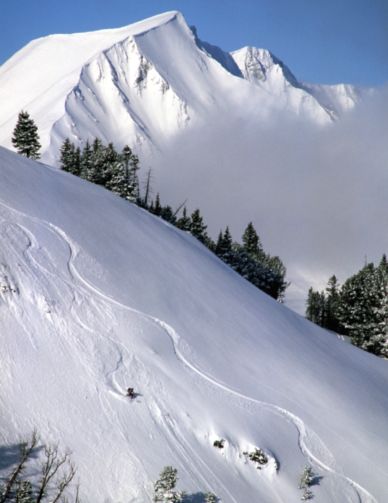 Snowy mountain with skiier